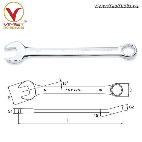 Cờ lê đầu vòng miệng 15mm Toptul AAAB1515